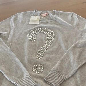 Lisa Todd Light Gray Knit Sweater with Clear Crystal Detail